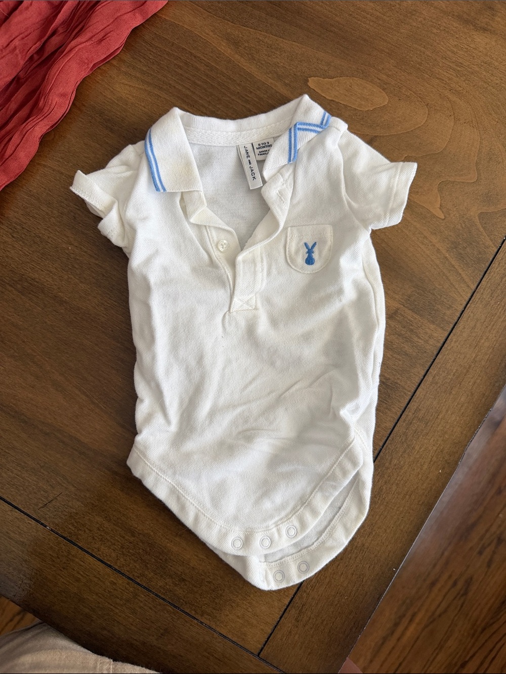 Janie and Jack White Polo-Style Bodysuit with Blue Trim